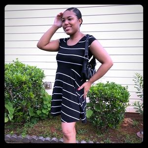 Striped Keyhole Circle/Skater Midi Dress